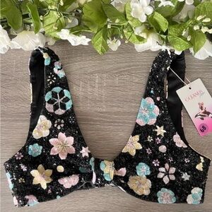 OCEANUS Swimwear Luca Embroidered Sequin
Floral Bikini Swim Top